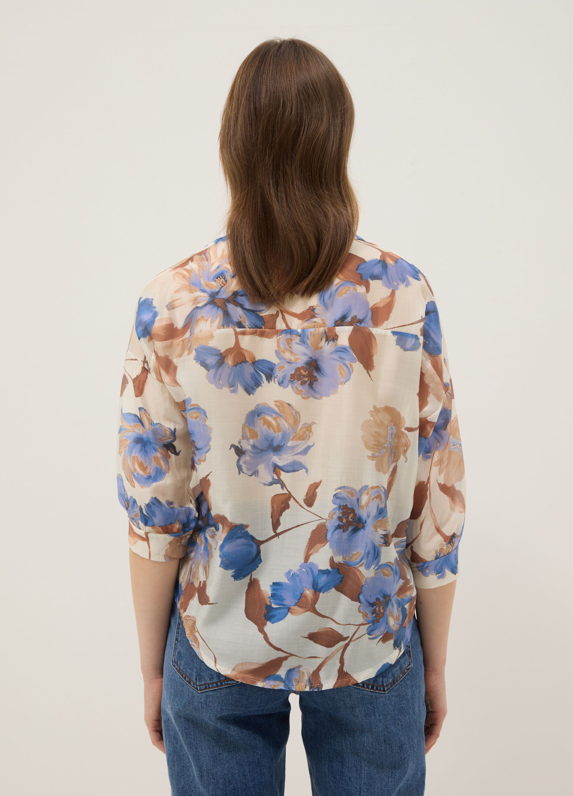 Regular-fit floral print viscose-blend shirt