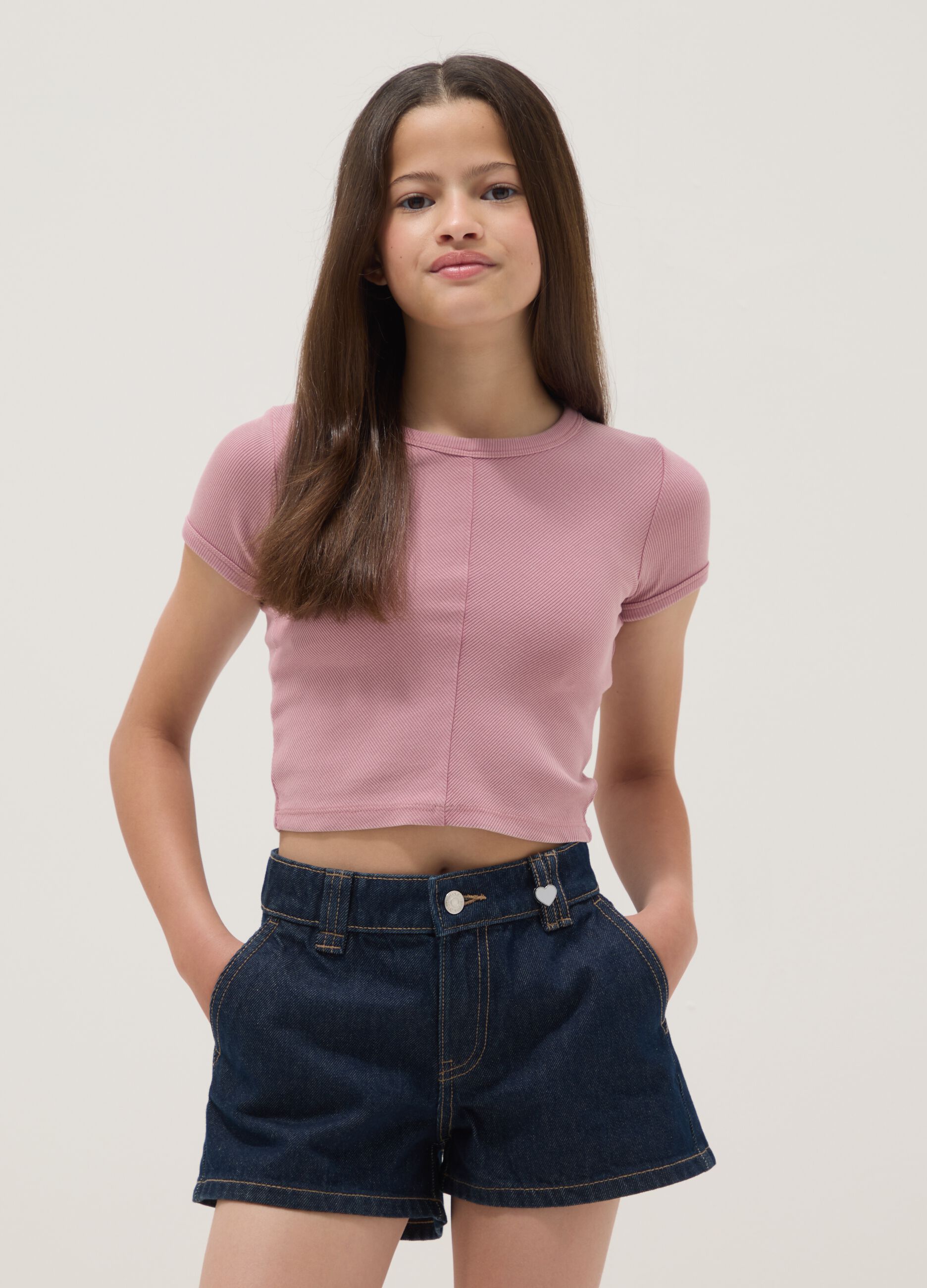 Pink short-sleeve stretch-cotton T-shirt