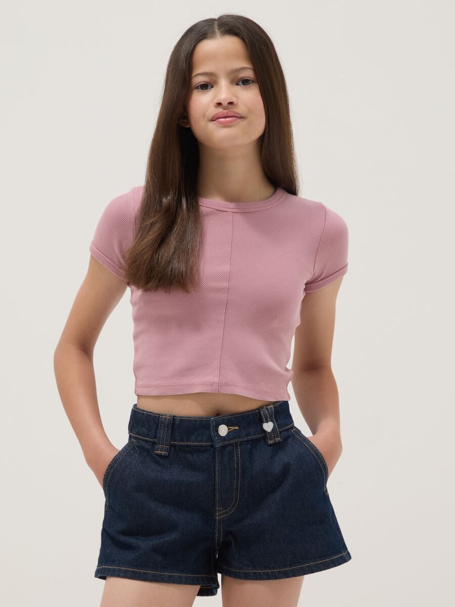 Pink short-sleeve stretch-cotton T-shirt_1