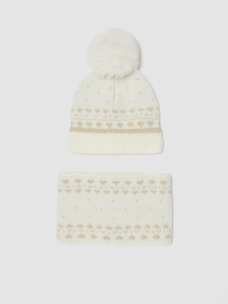 Set cappello e scaldacollo bianco jacquard_0