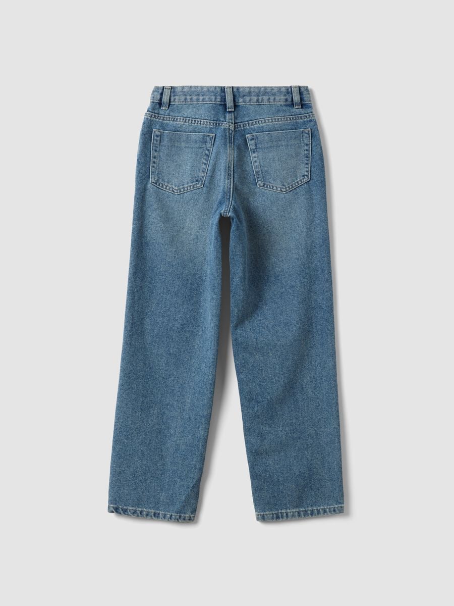 Blue denim straight-fit jeans in a cotton and viscose blend for girls_1