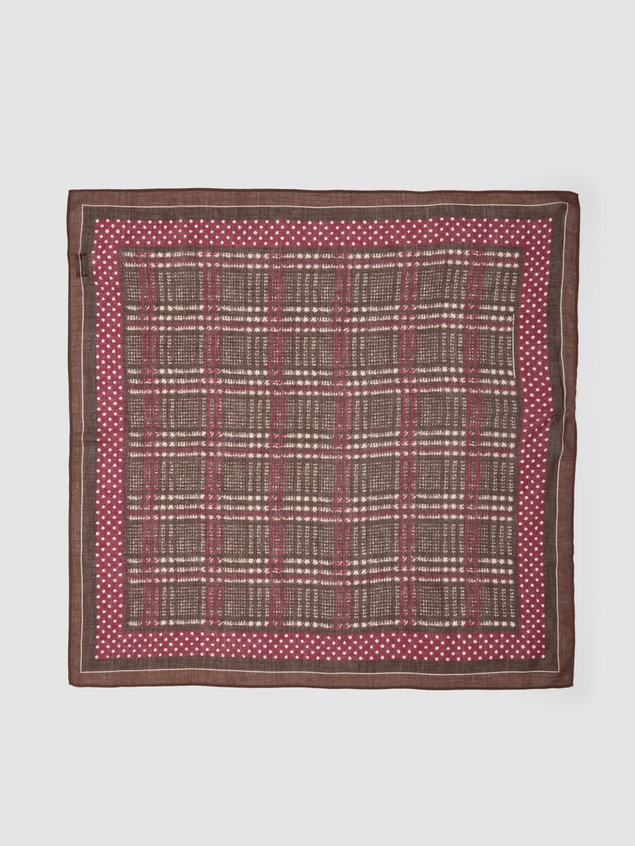 Foulard marrone in misto viscosa e lana a pois_1