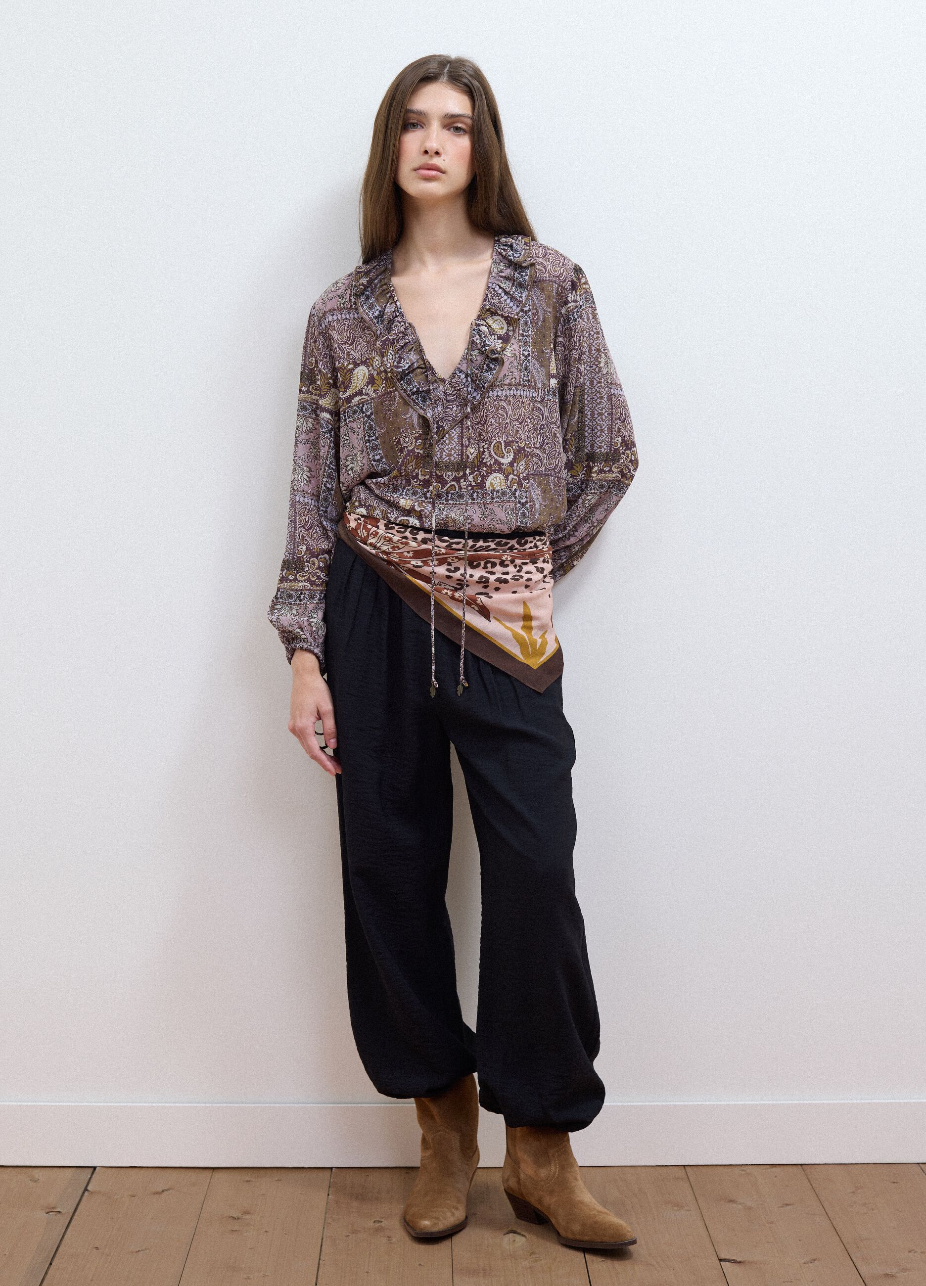 Black relaxed-fit viscose-blend trousers