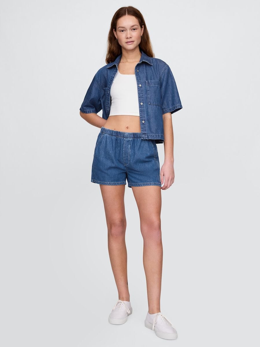 Denim shorts with elastic waistband_0
