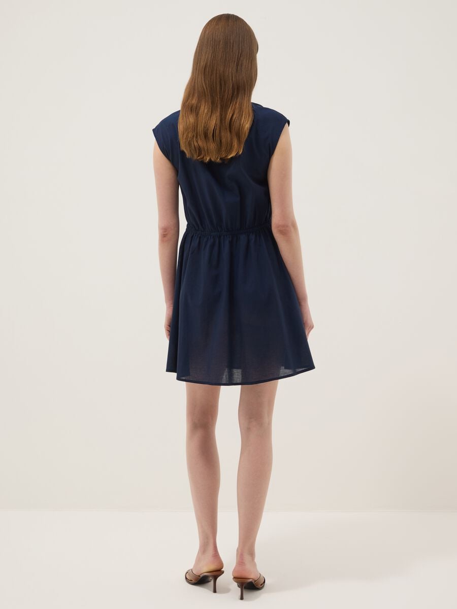 Blue pure cotton V-neck dress_3