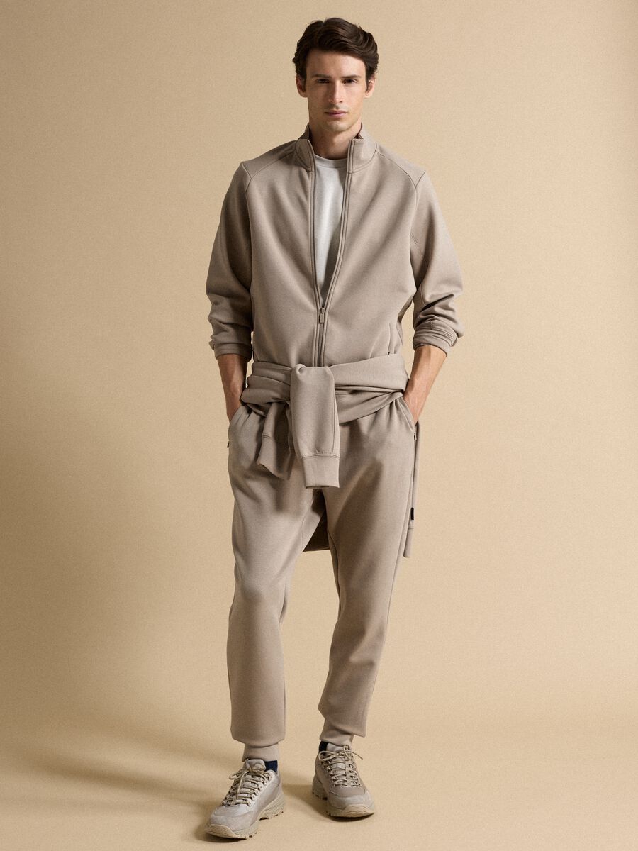 Full-zip beige con colletto in tessuto elasticizzato Easy Dry regular fit_1