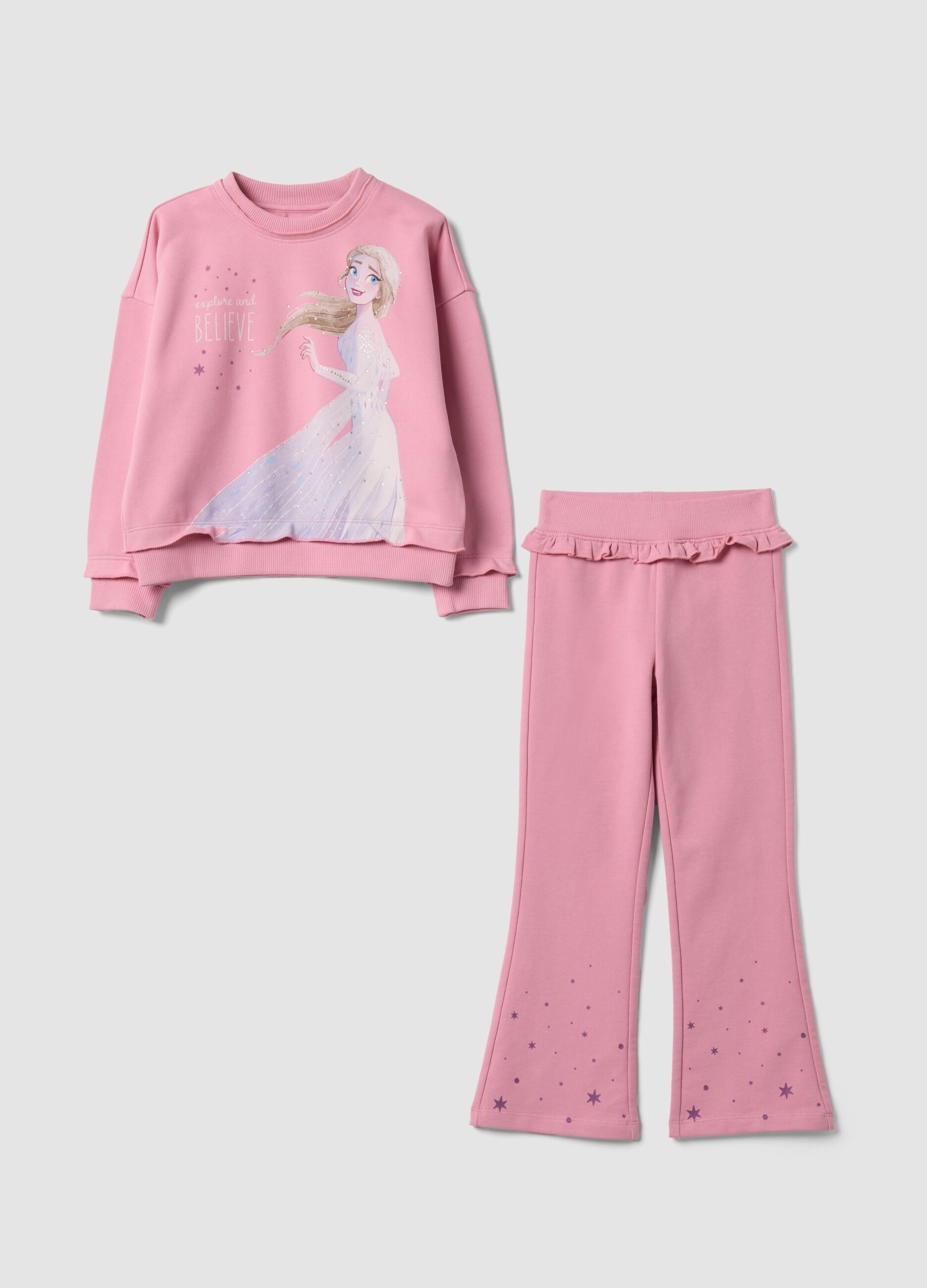 Rosa Jogging-Set aus Baumwollmischung mit Frozen-Print f&uuml;r M&auml;dchen