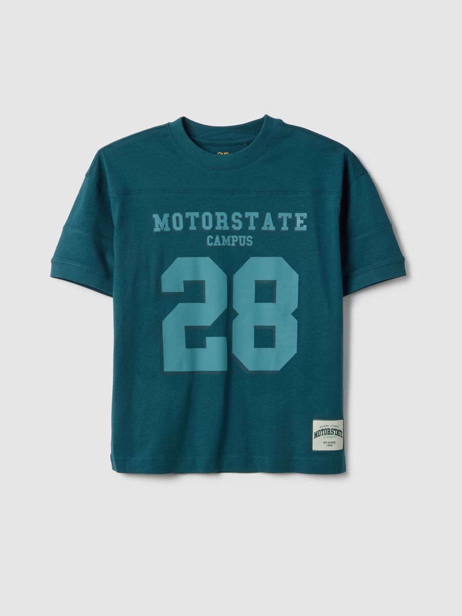 Boy's oversized green pure cotton t-shirt with print_0