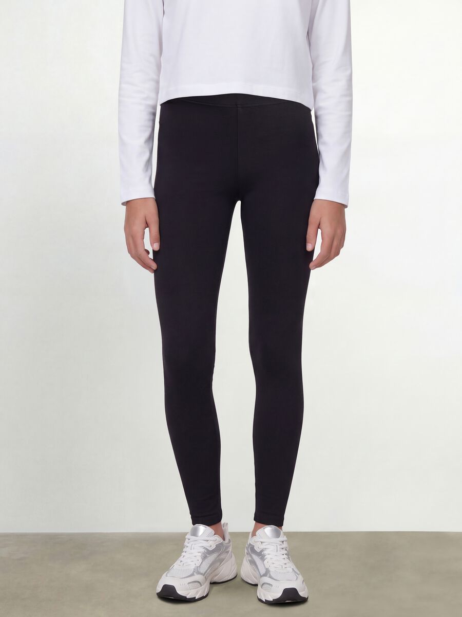 Girls&rsquo; black skinny-fit leggings in stretch organic cotton_1