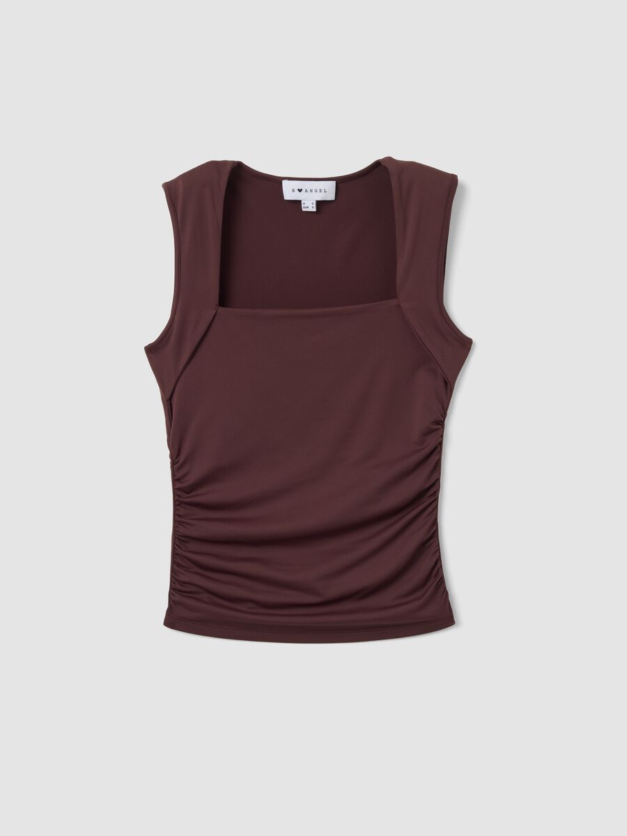 Rotes Stretch-Tanktop mit seitlicher Raffung_4