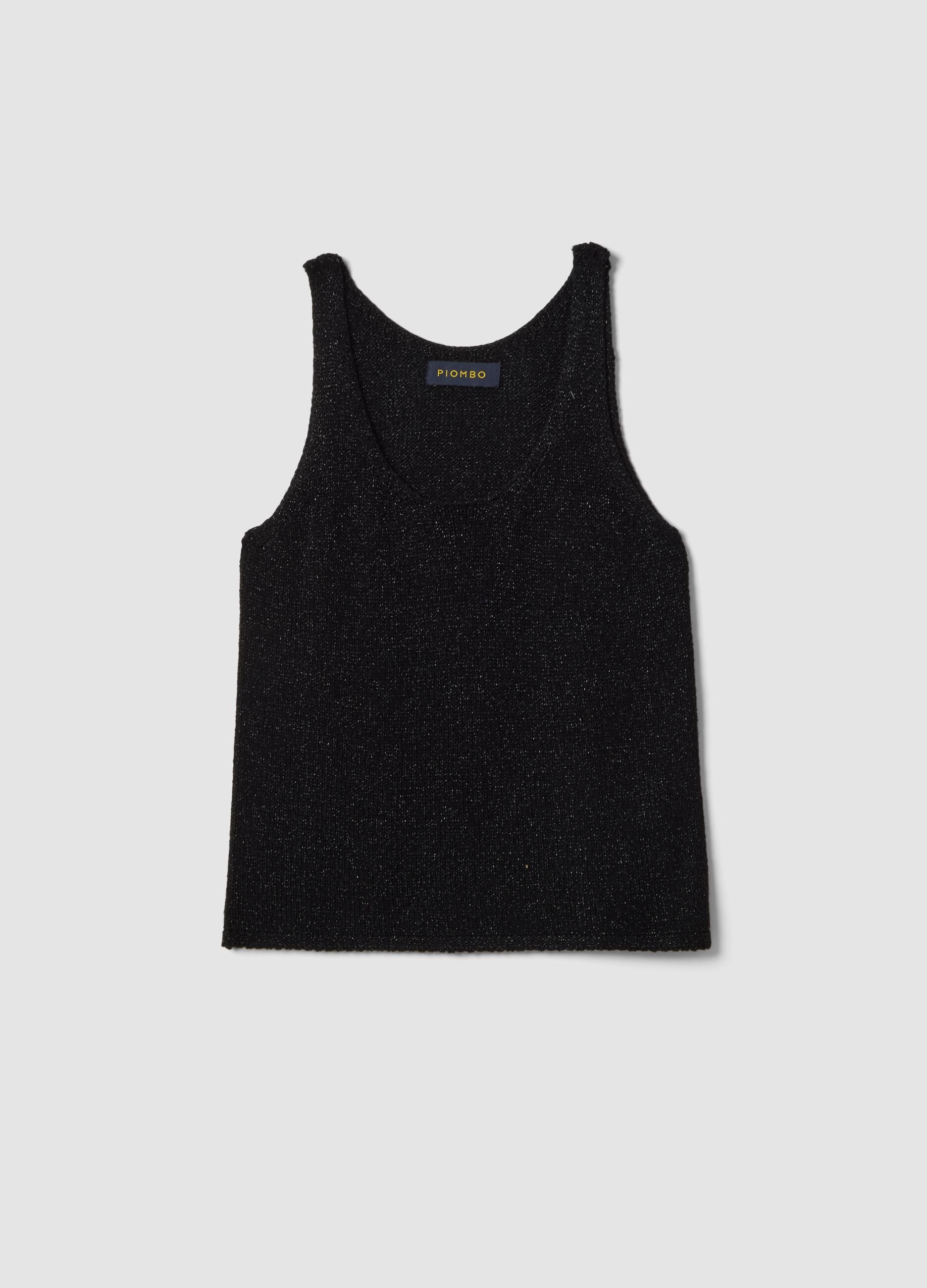 Black viscose-blend glitter tank top, regular fit