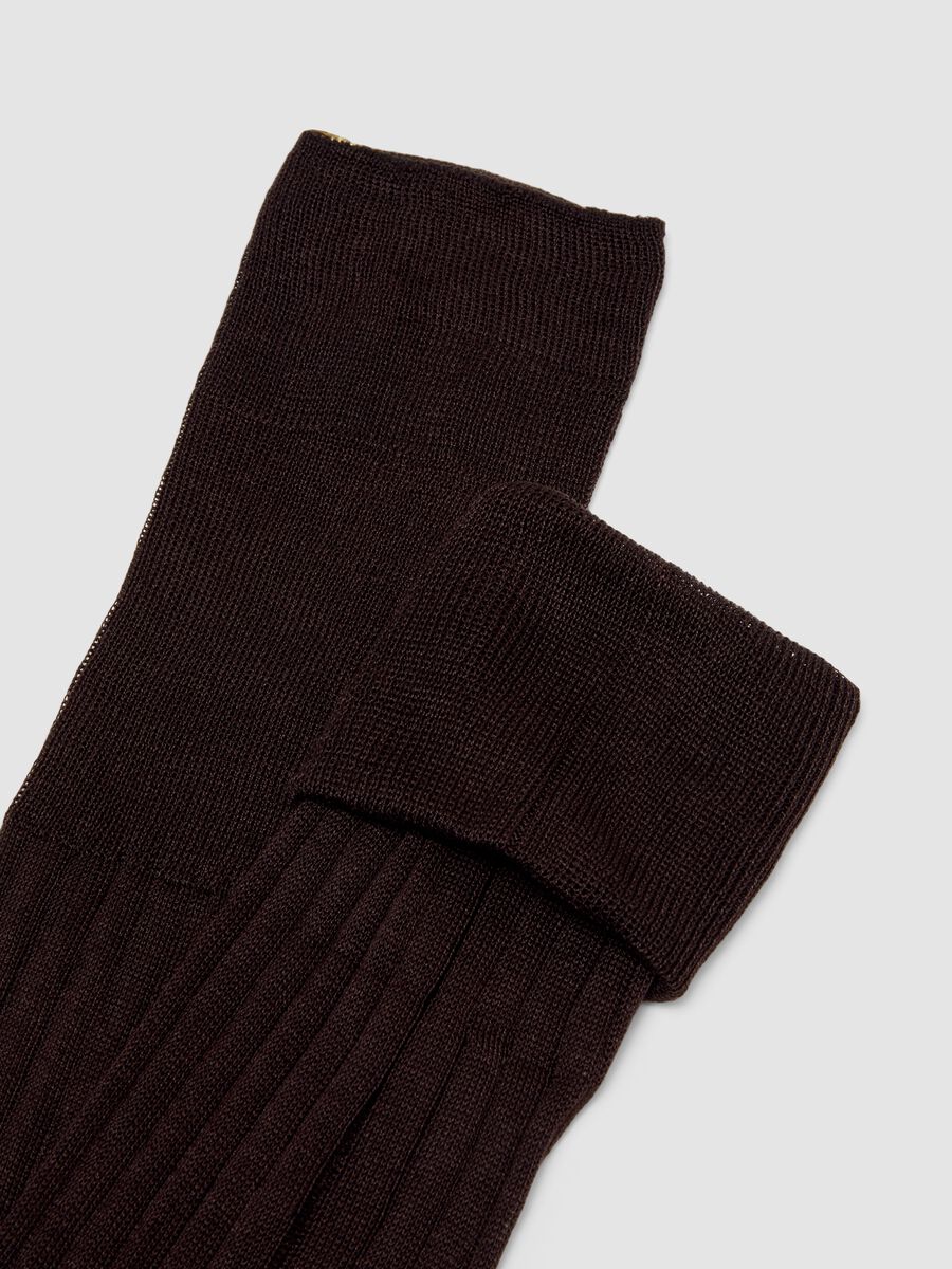 Brown ribbed long socks in pure cotton_2