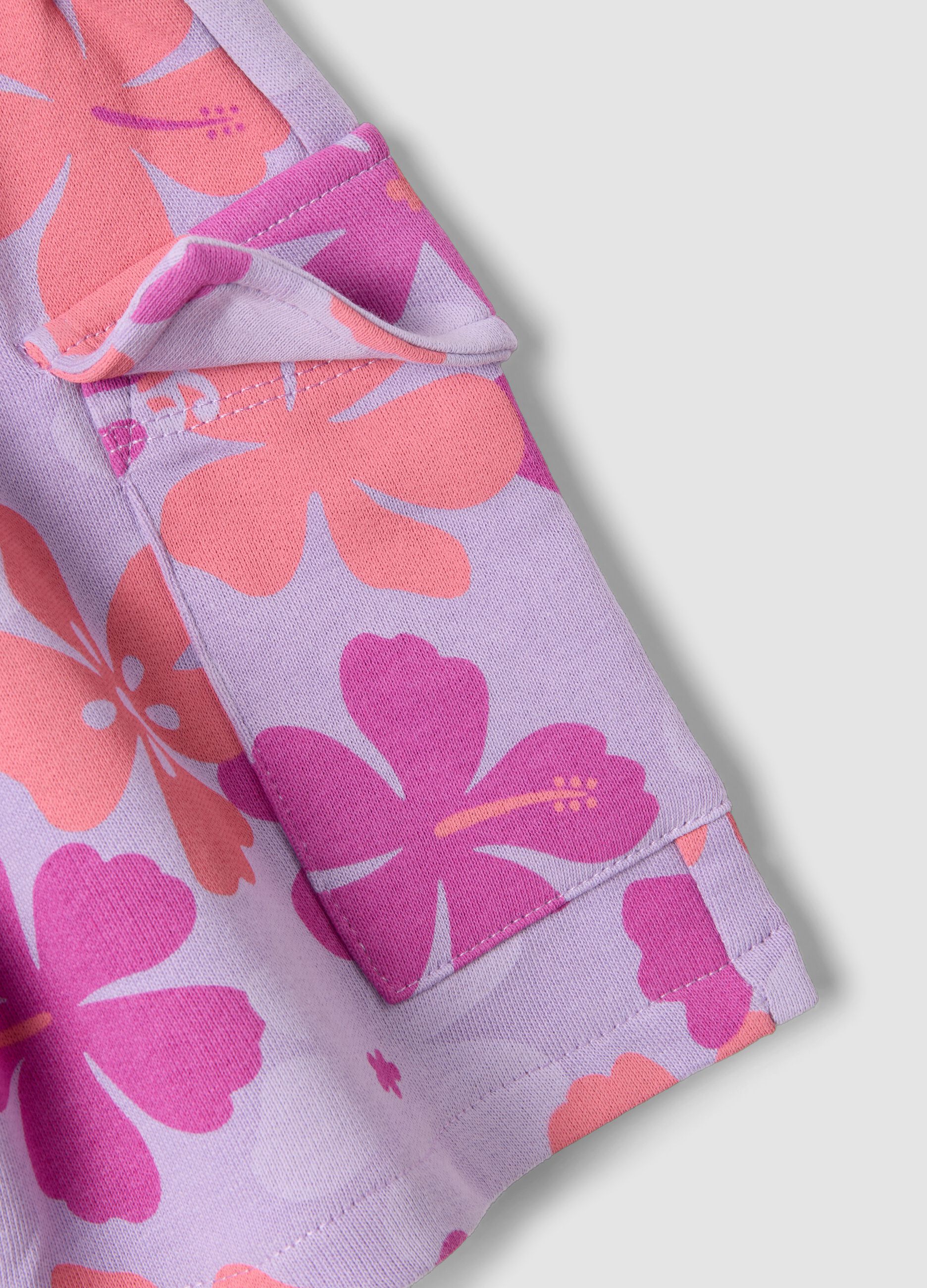 Pink pure cotton floral-print shorts for girls, regular fit