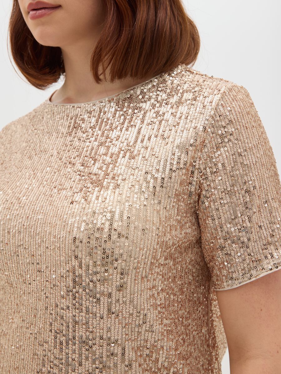 Beige short sleeve regular fit t-shirt with sequins_3