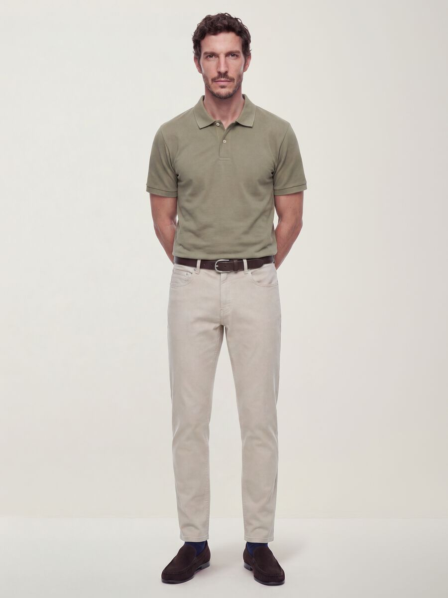 Green slim-fit stretch cotton dobby trousers_0
