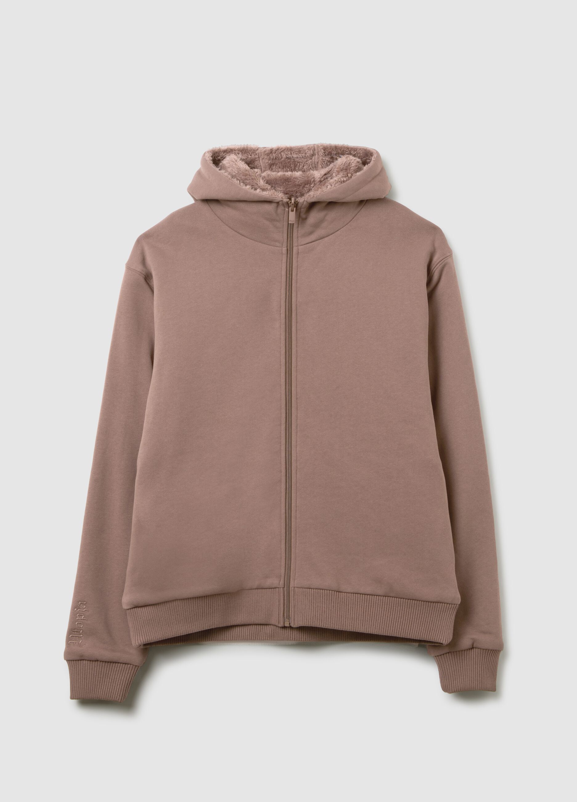 Mocha Hoodie Teddy Revers&iacute;vel com Fecho Integral