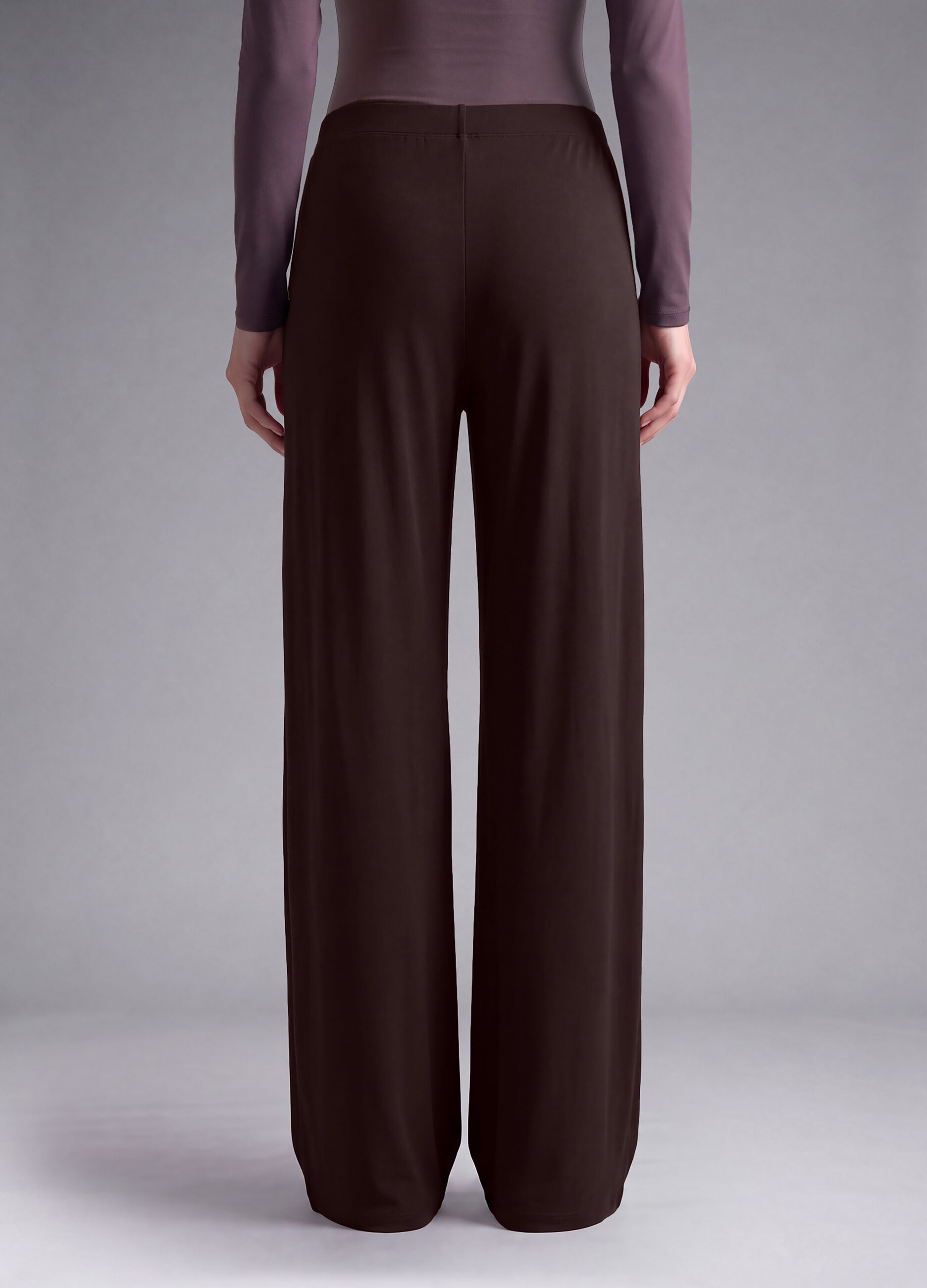 Brown wide-leg stretch-fabric trousers