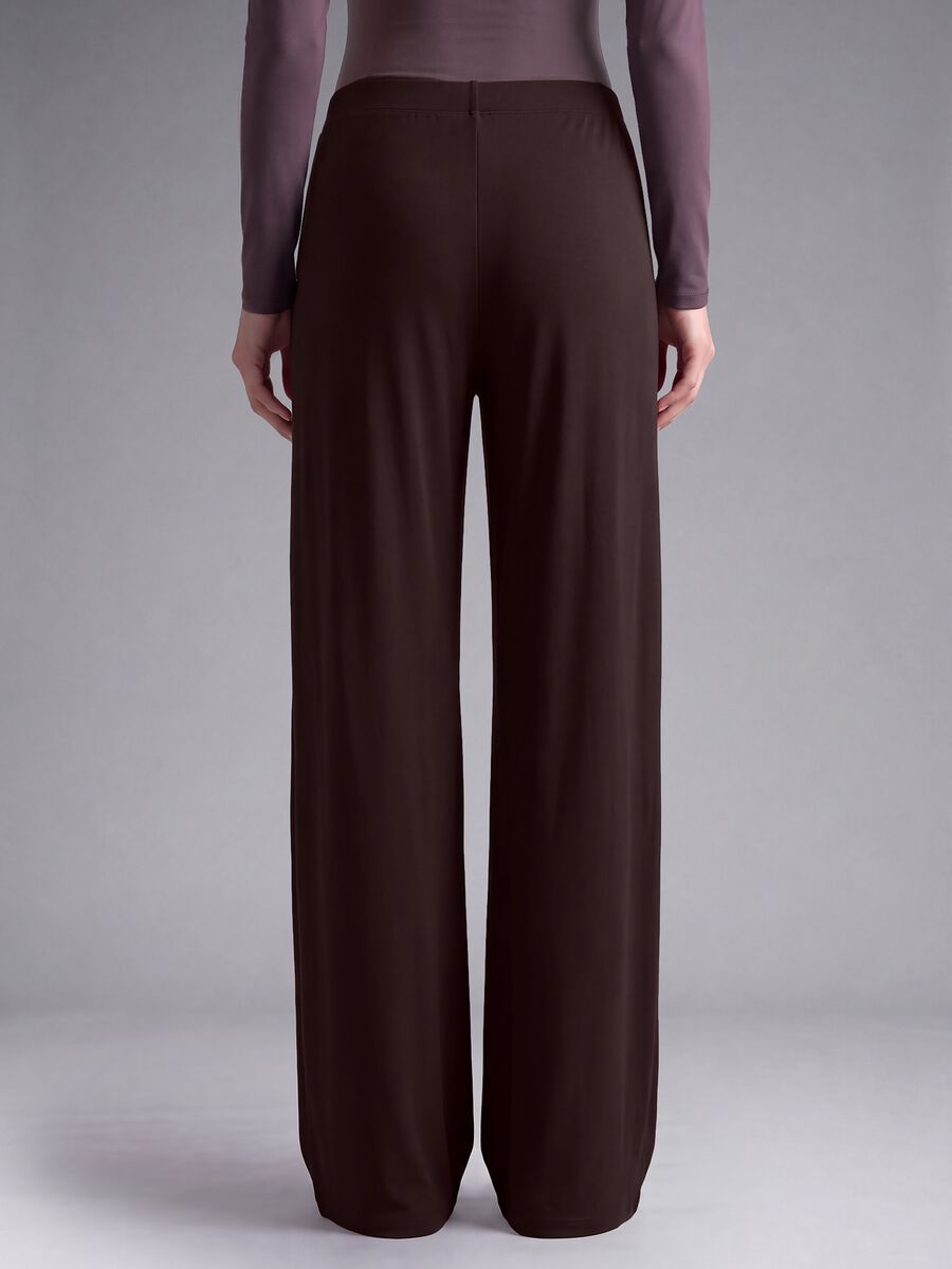 Brown wide-leg stretch-fabric trousers_3