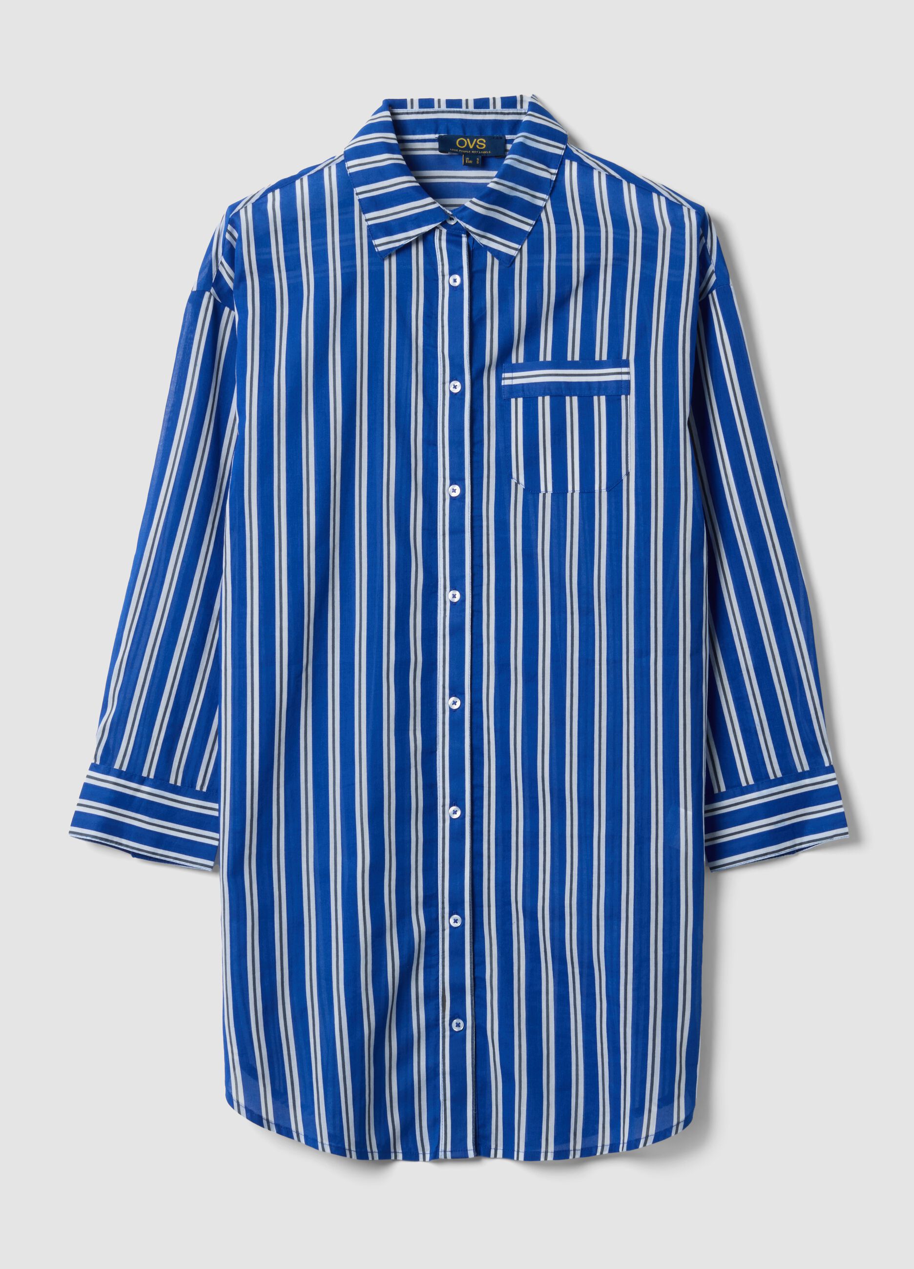 Blue striped pure cotton kaftan