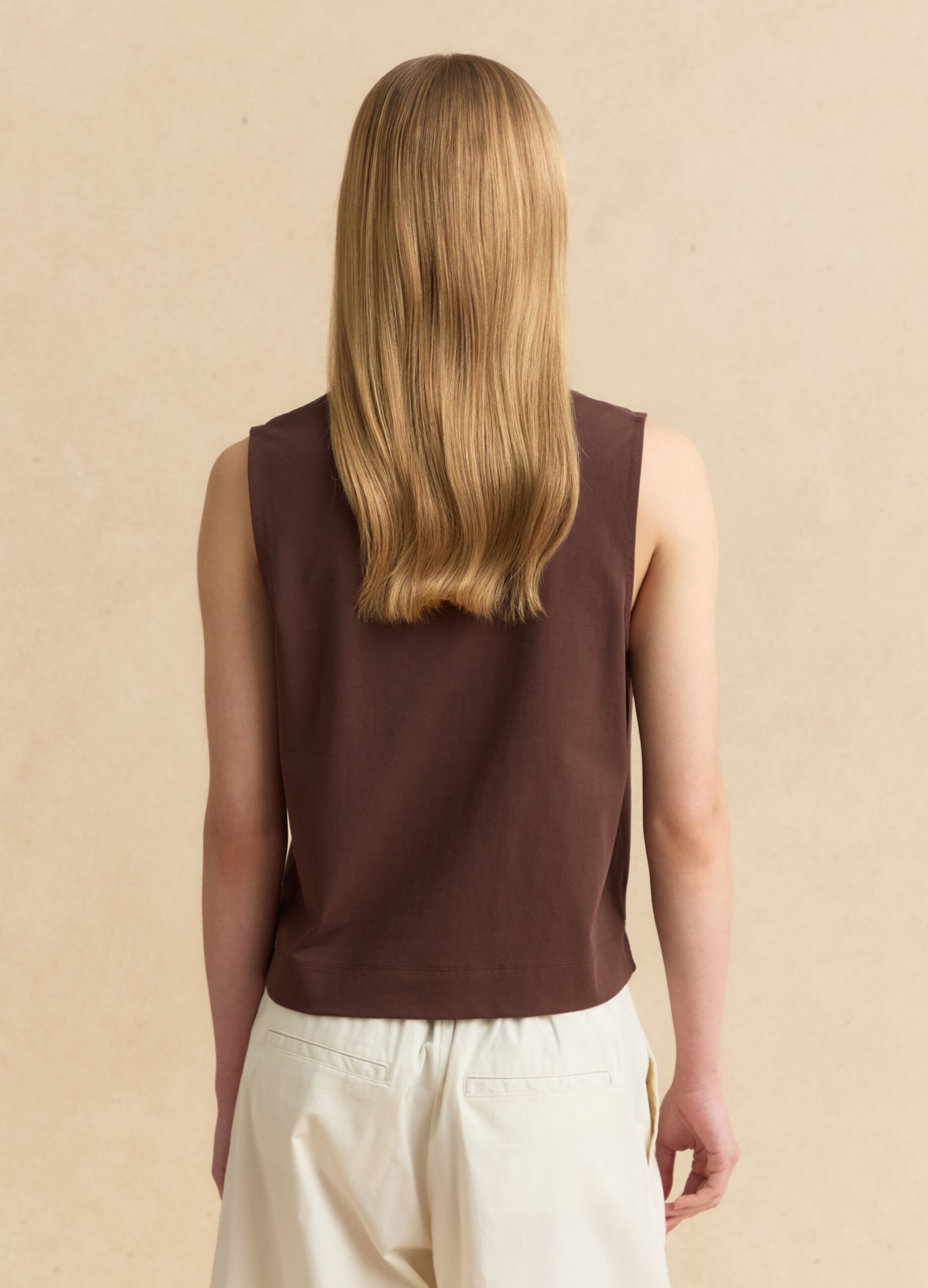 Brown cotton-blend tank top