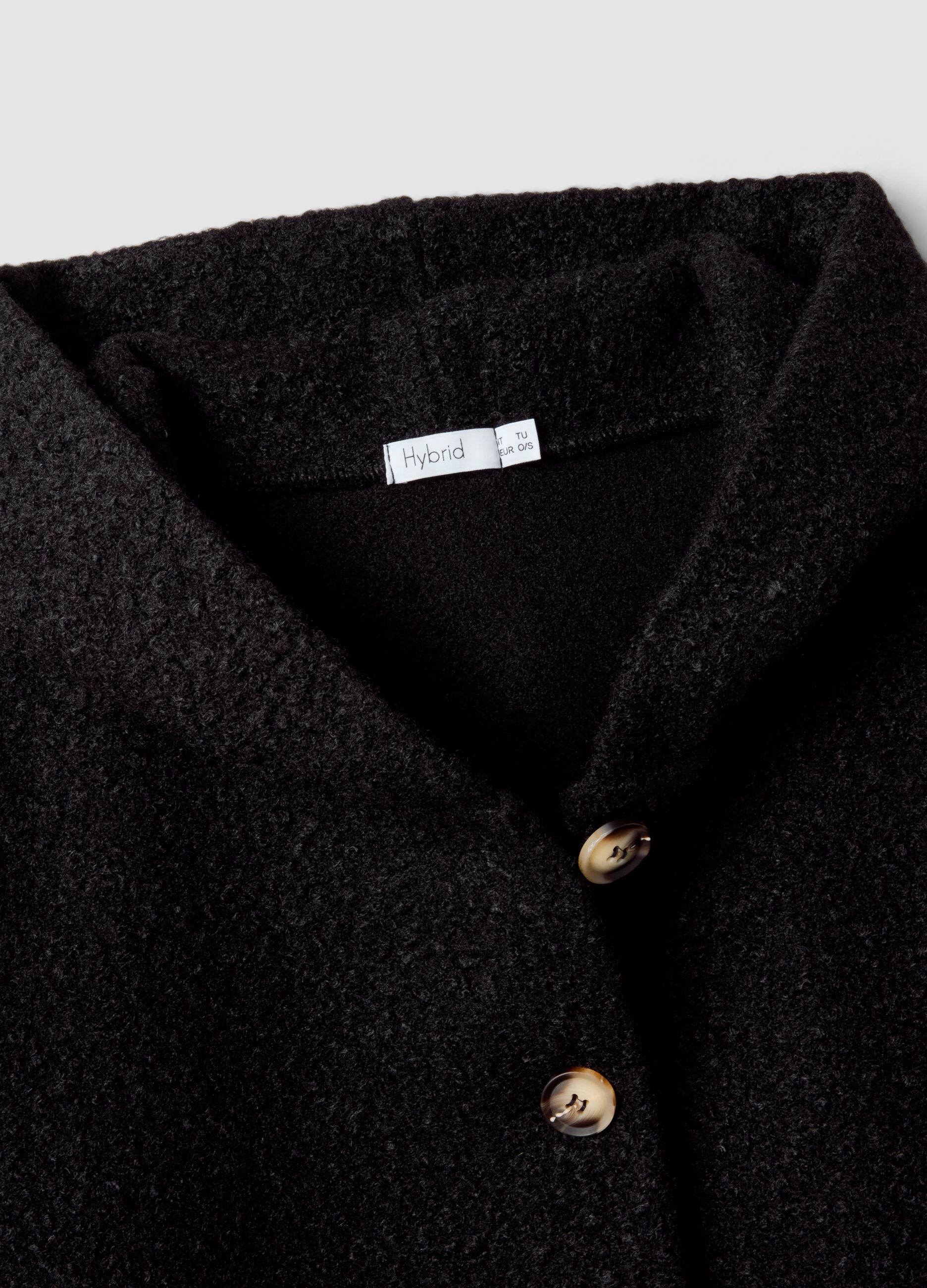 Black regular-fit coat with hood and buttons
