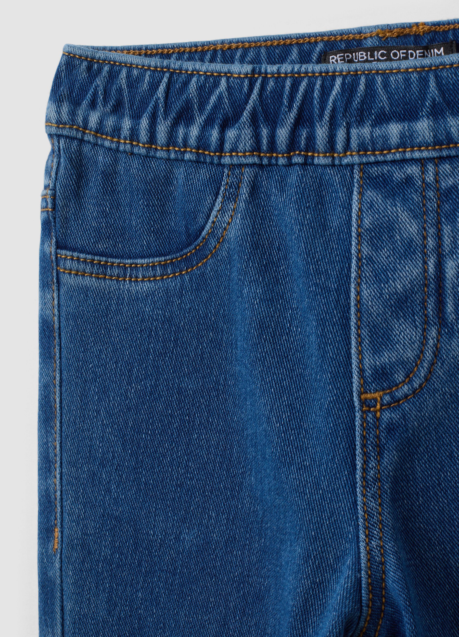 Girls&rsquo; blue flare jeggings in stretch cotton