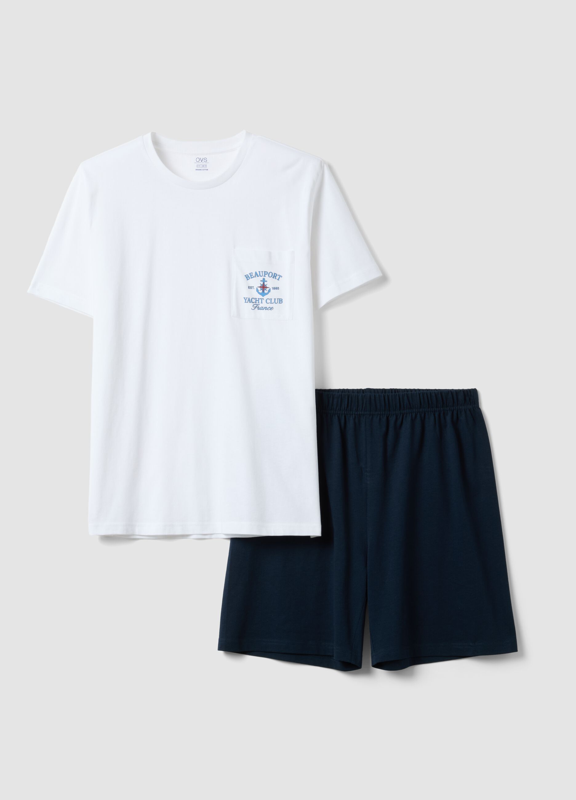 White and blue pure cotton jersey pyjamas, regular fit