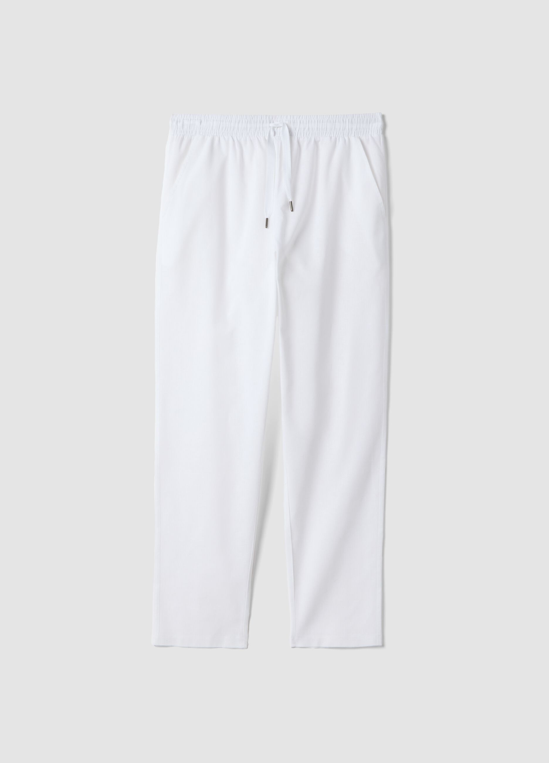 White cotton-linen blend pyjama trousers with relaxed fit