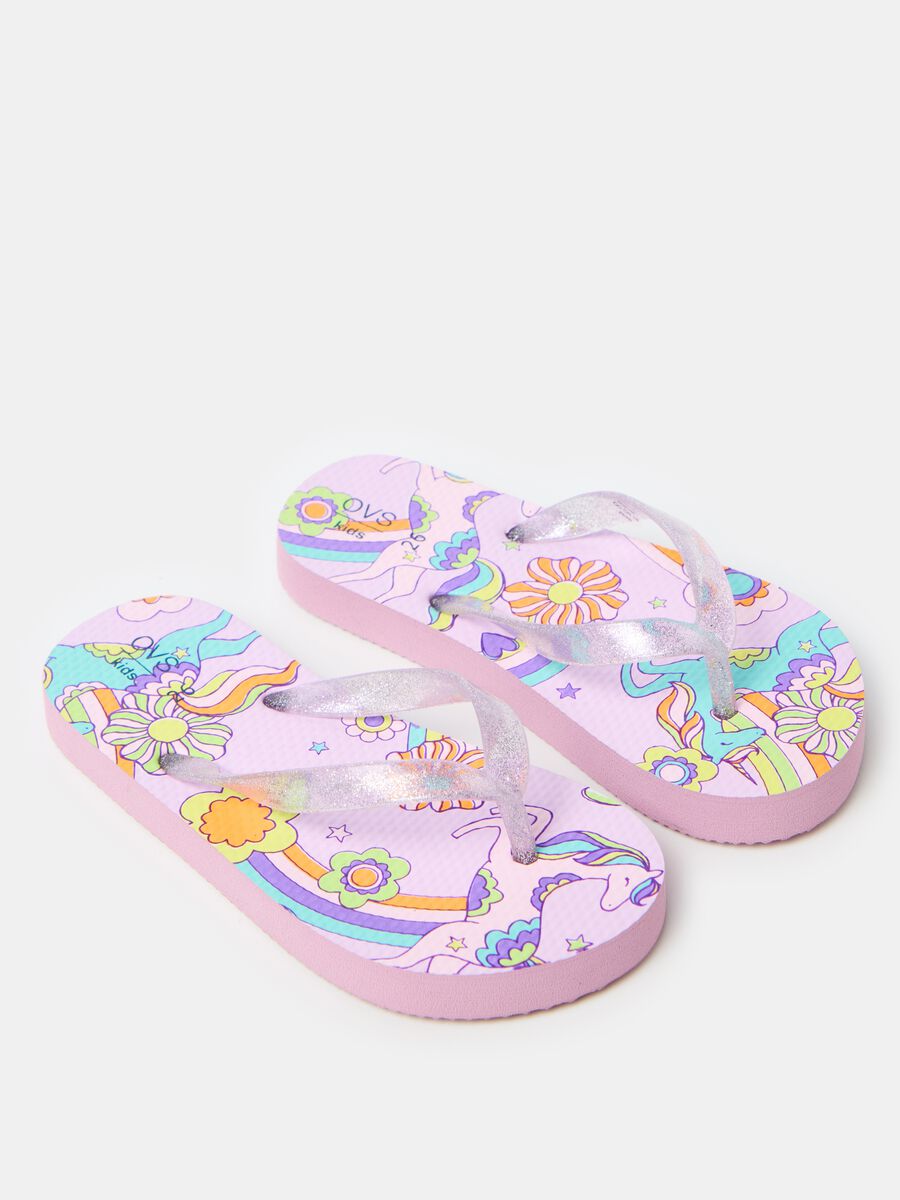 Thong sandals with glitter and print_1