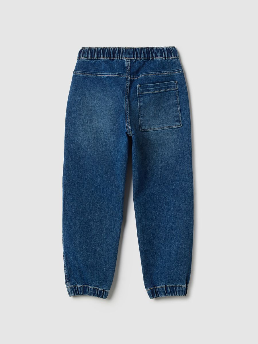 Blue cotton blend relaxed fit jogger jeans for children_1