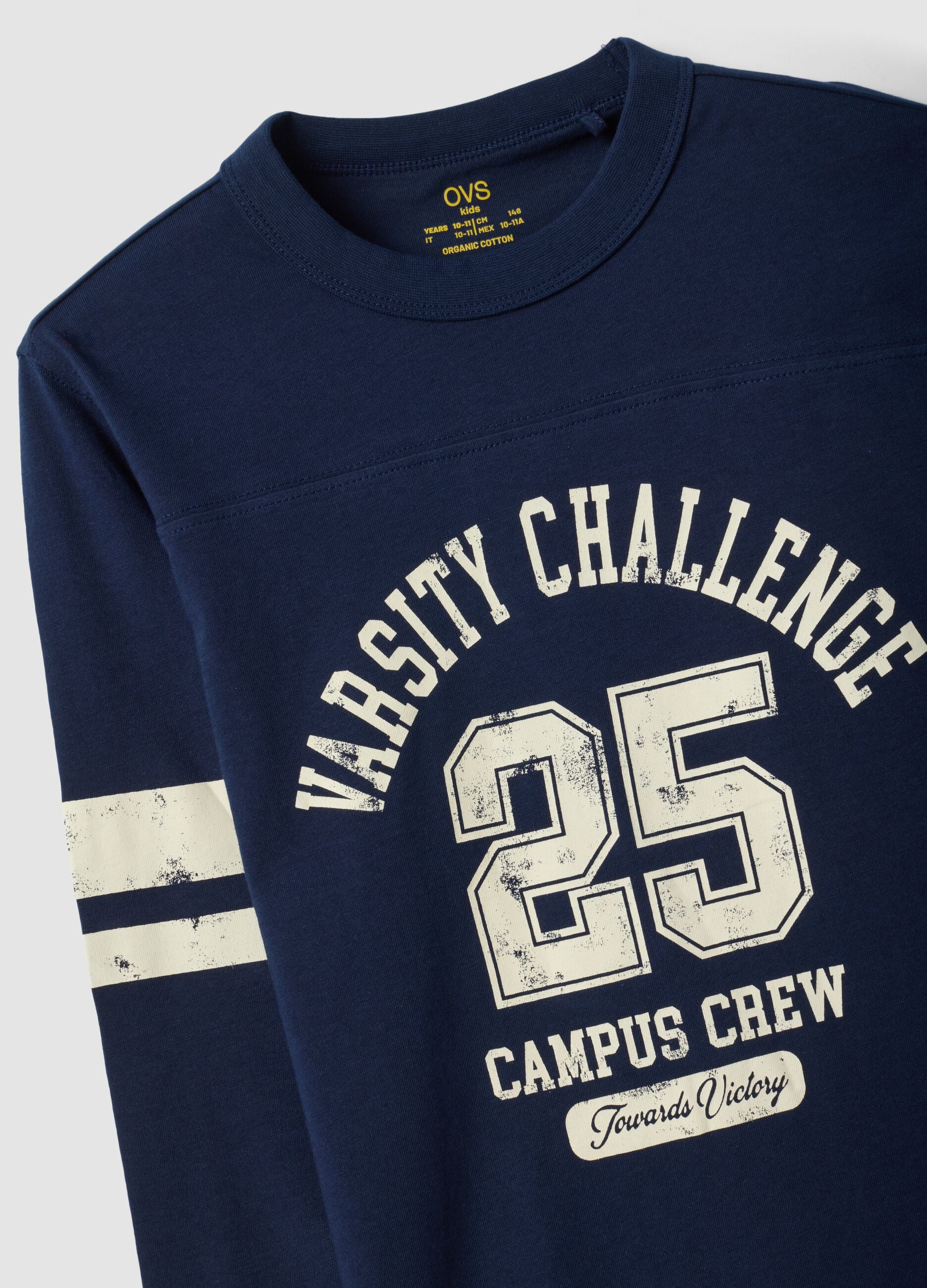 Blue pure organic cotton T-shirt with college print for boys