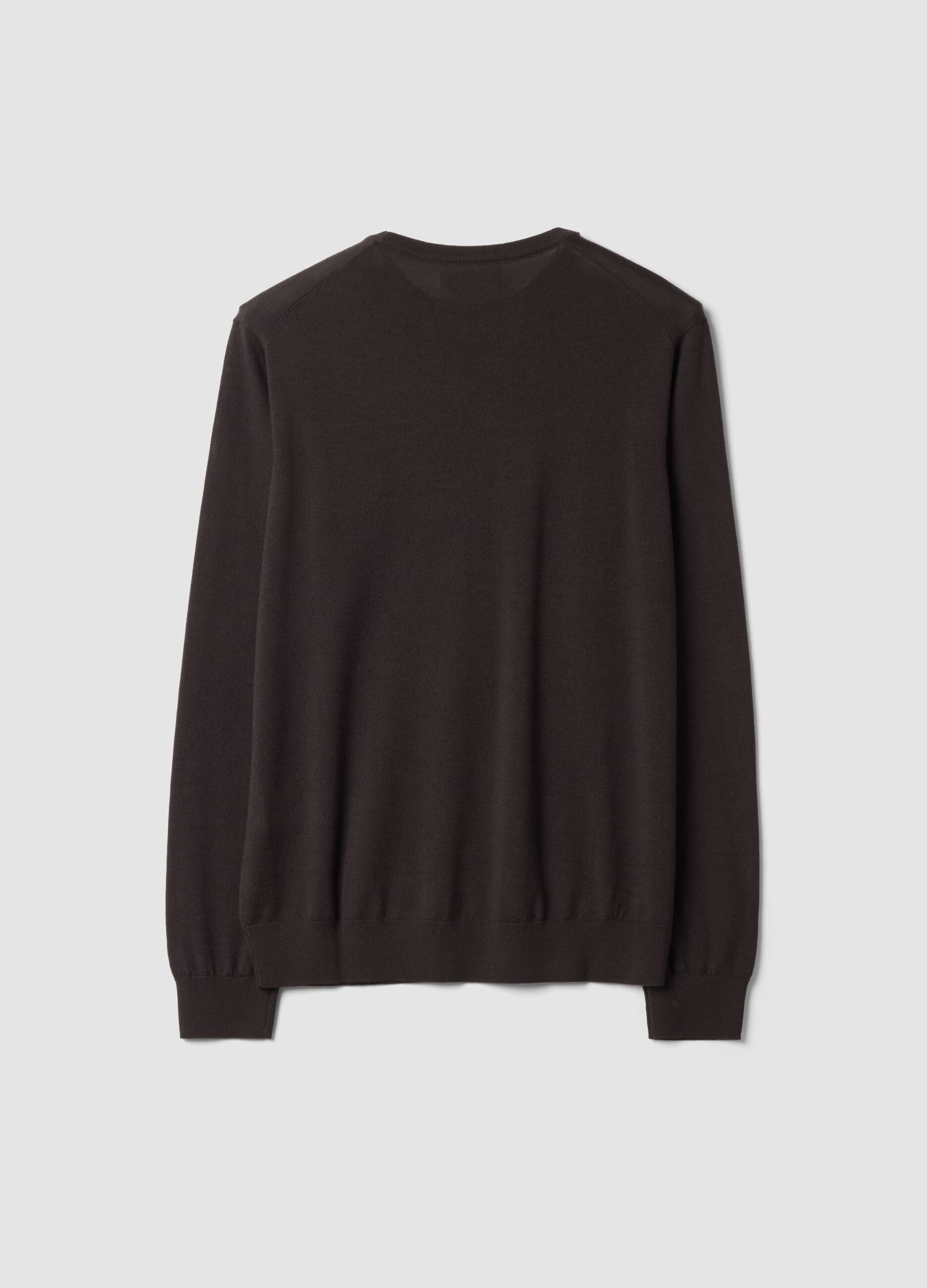 Brown pure merino wool crew-neck jumper, regular fit