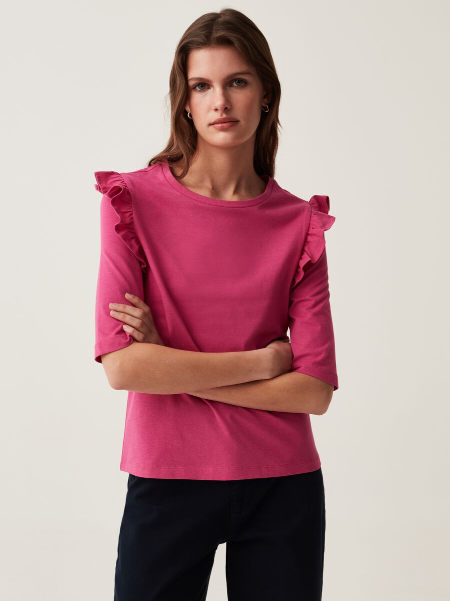 T-shirt with elbow-length sleeves and frill_1