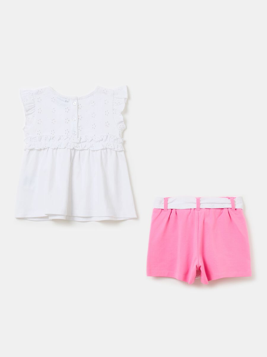 T-shirt and shorts set with broderie anglaise details_1