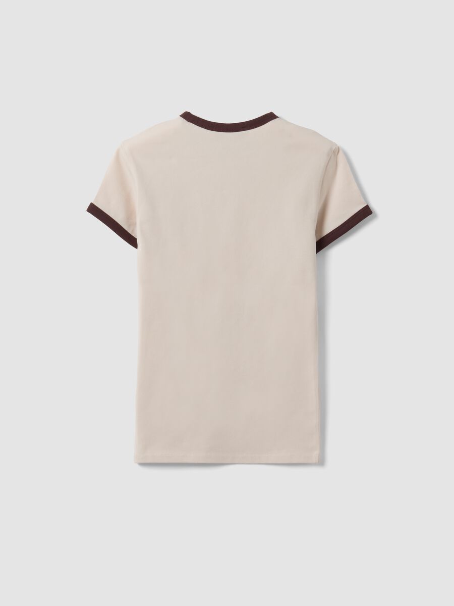 Beige fitted stretch cotton T-shirt with contrast trims_6