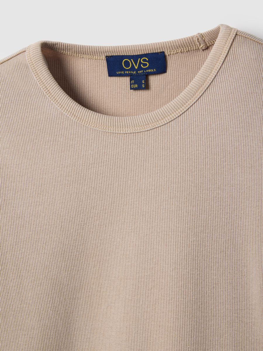 Beige regular fit stretchy cotton long sleeve top_5