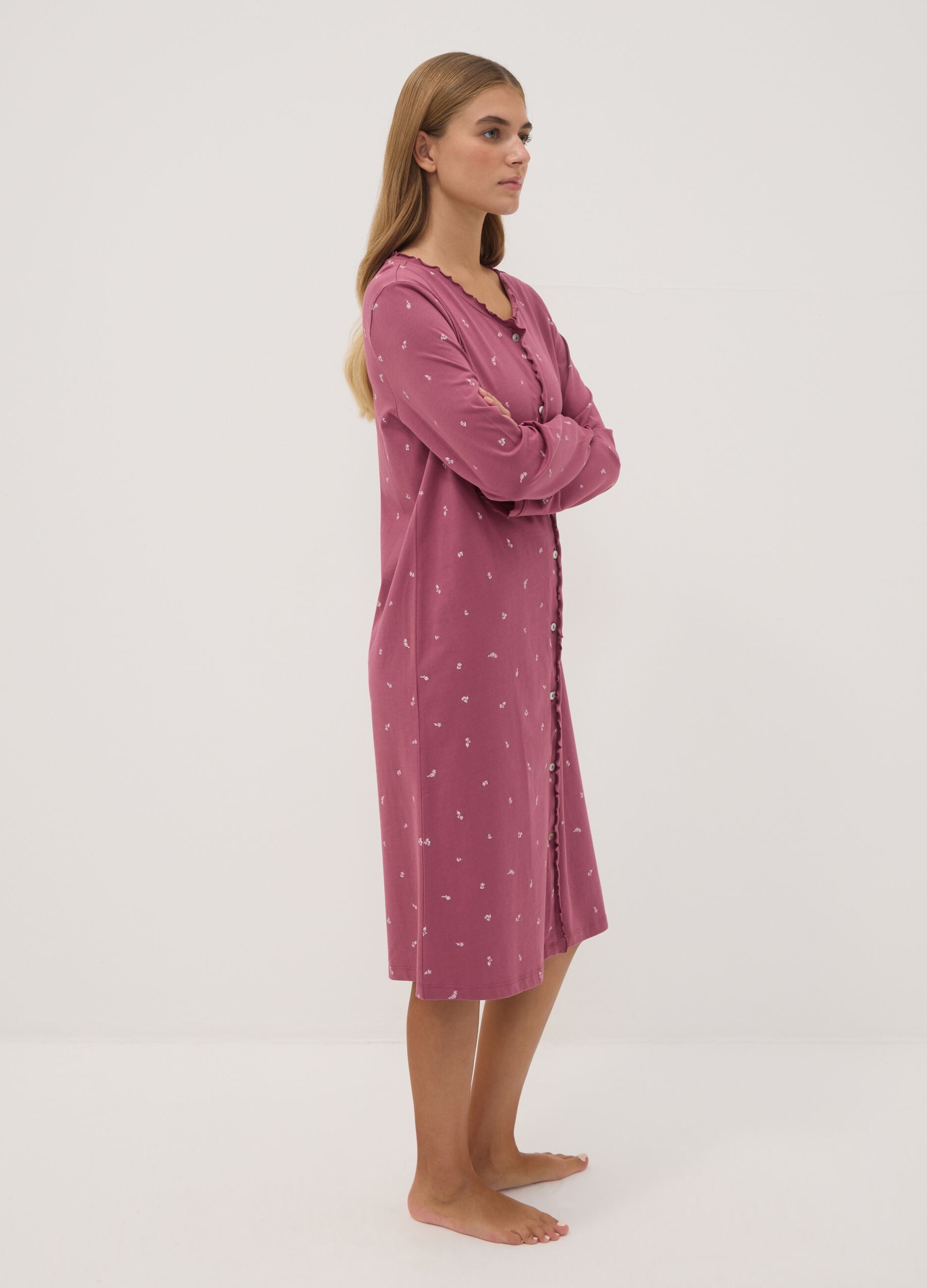 Purple organic cotton nightdress with crew neck
