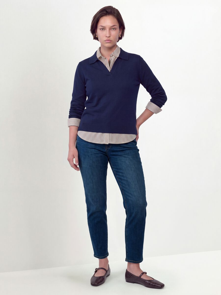Blue viscose-blend polo-collar jumper with relaxed fit_1