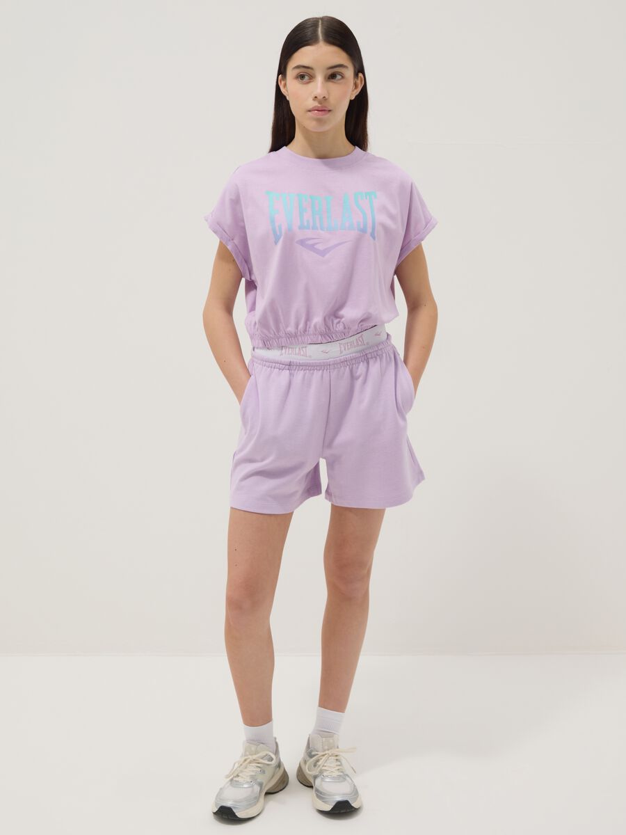 Violettes Set aus reiner Baumwolle mit T-Shirt und Shorts_0