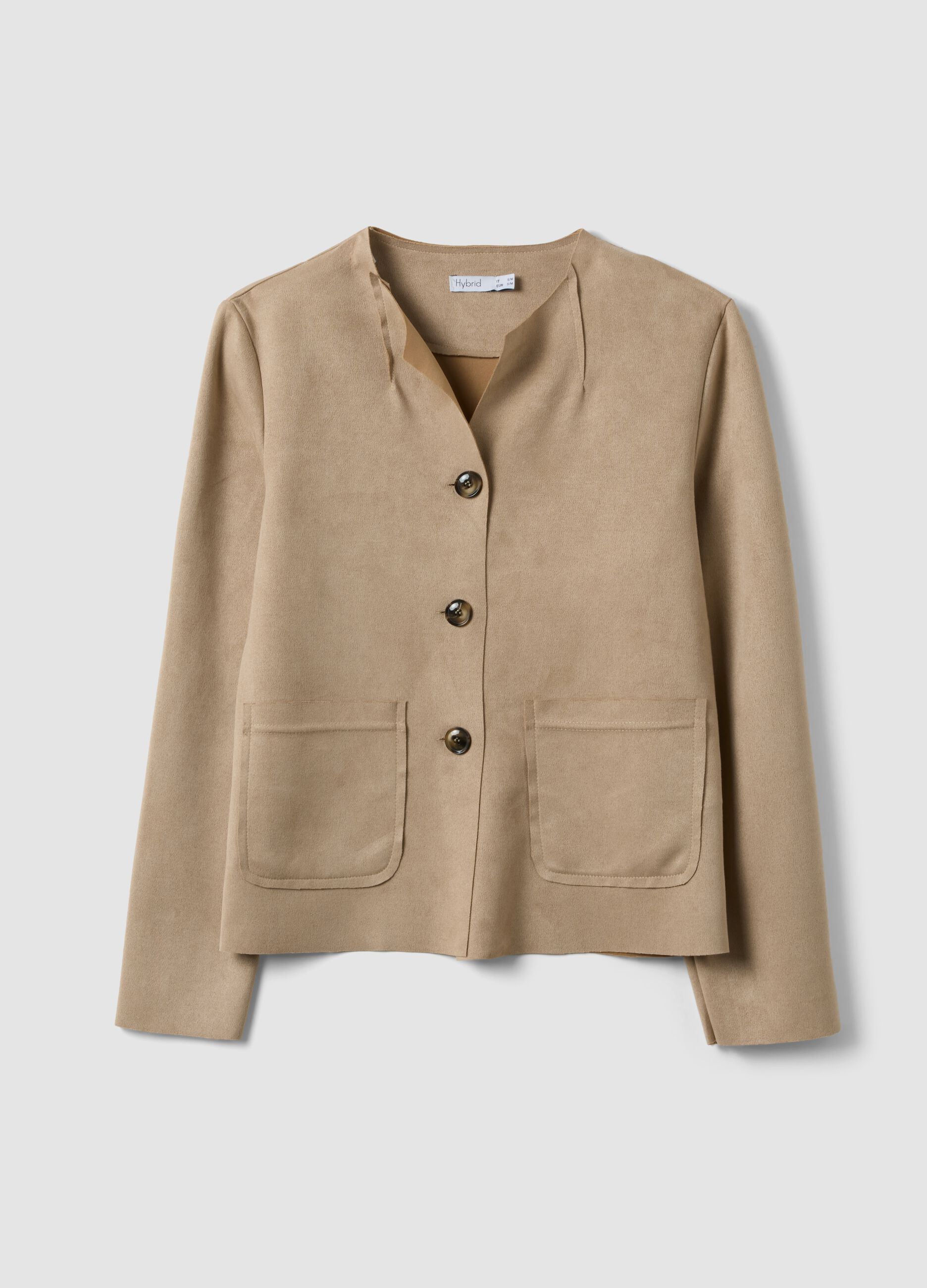 Beige regular fit jacket with front pockets