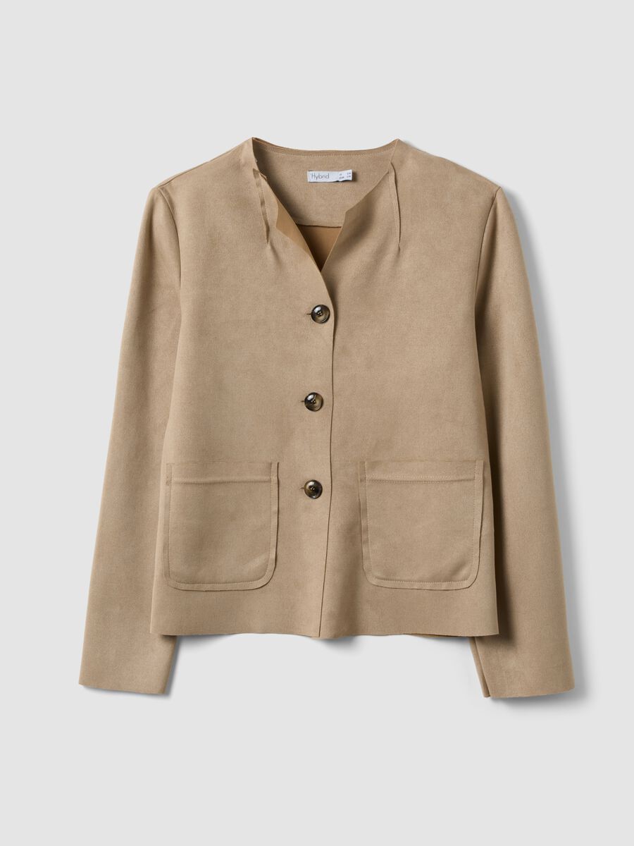 Beige regular fit jacket with front pockets_4