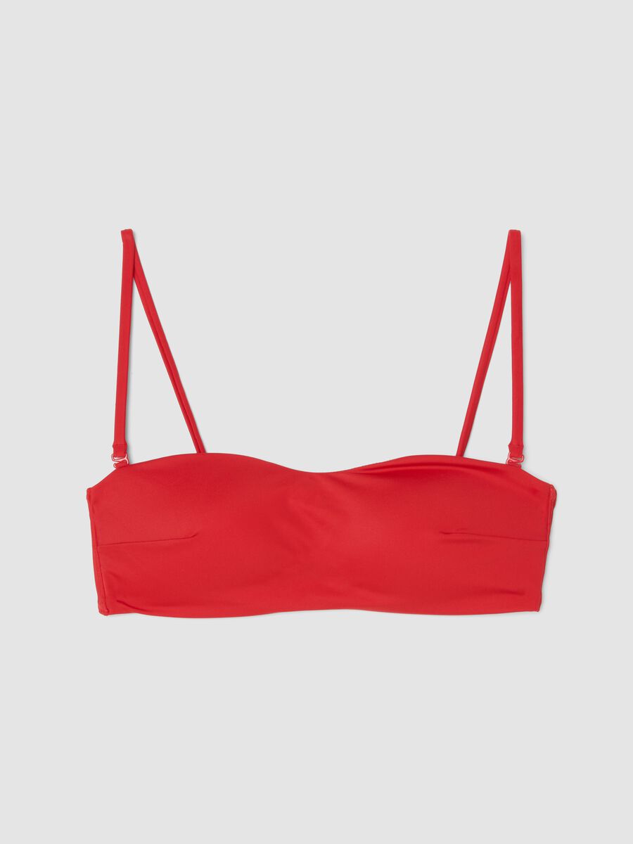 Red bandeau bikini top in stretch fabric_4