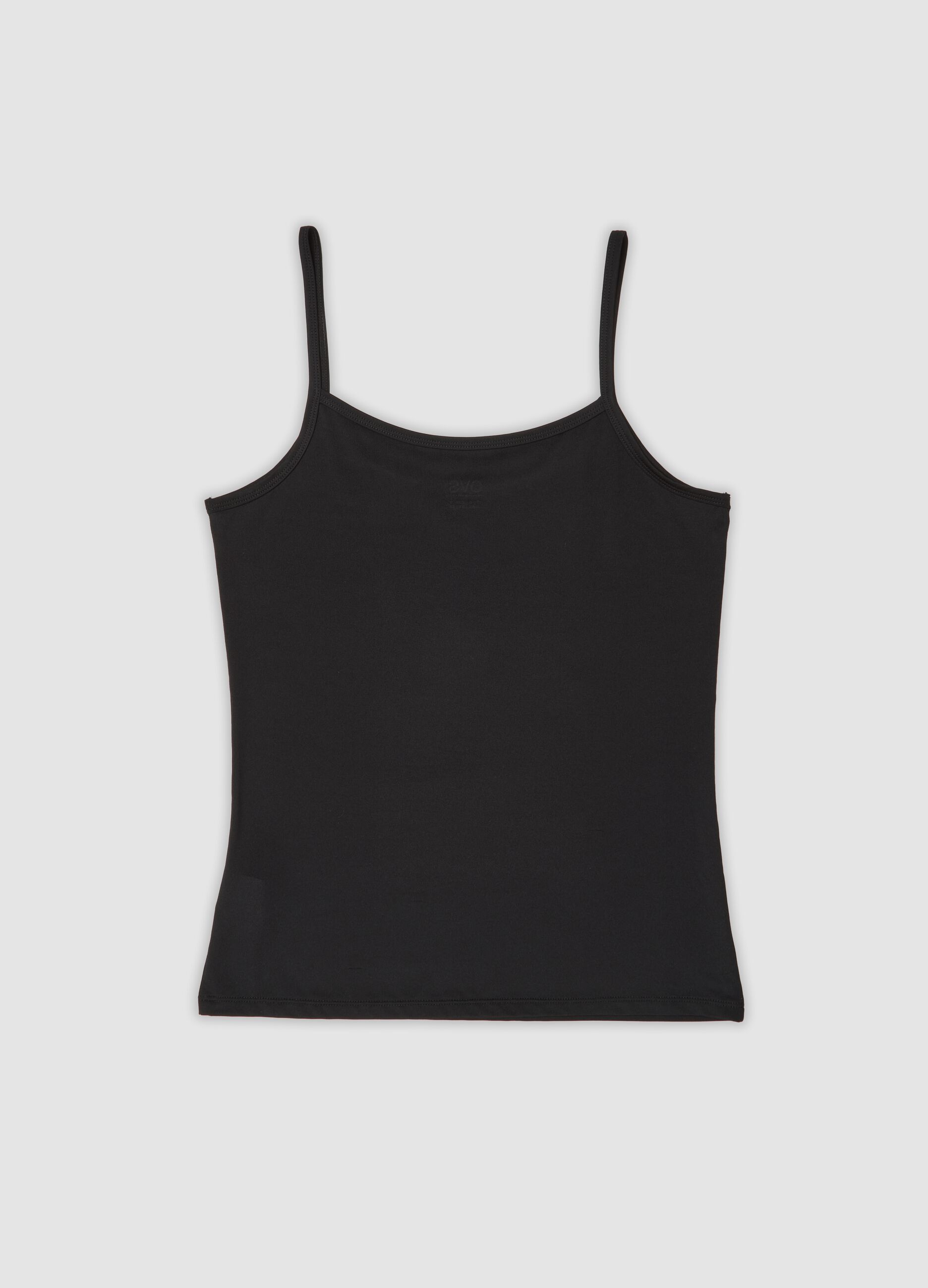 Black stretch crew-neck vest top, regular fit