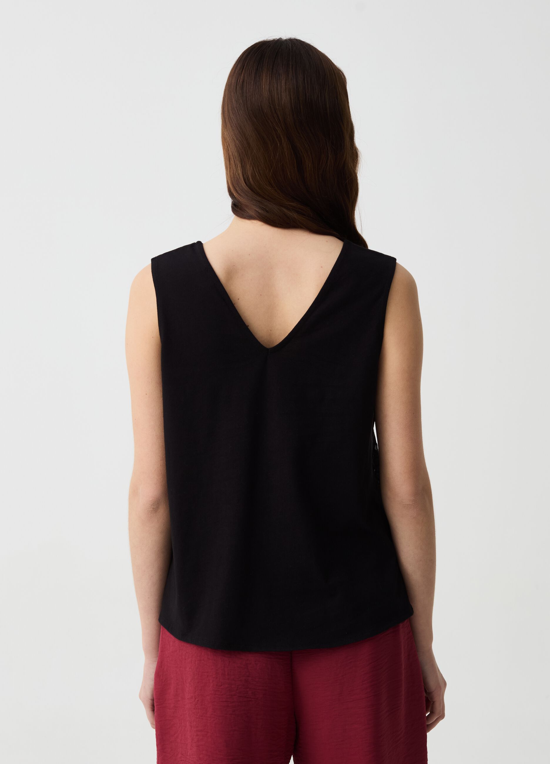 Tank top with openwork broderie anglaise front