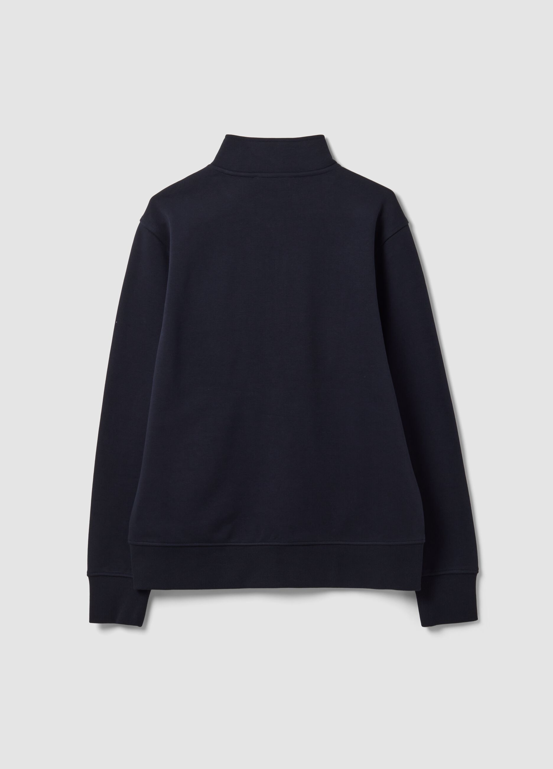 Blue cotton-blend sweatshirt with crew neck and zip, regular fit