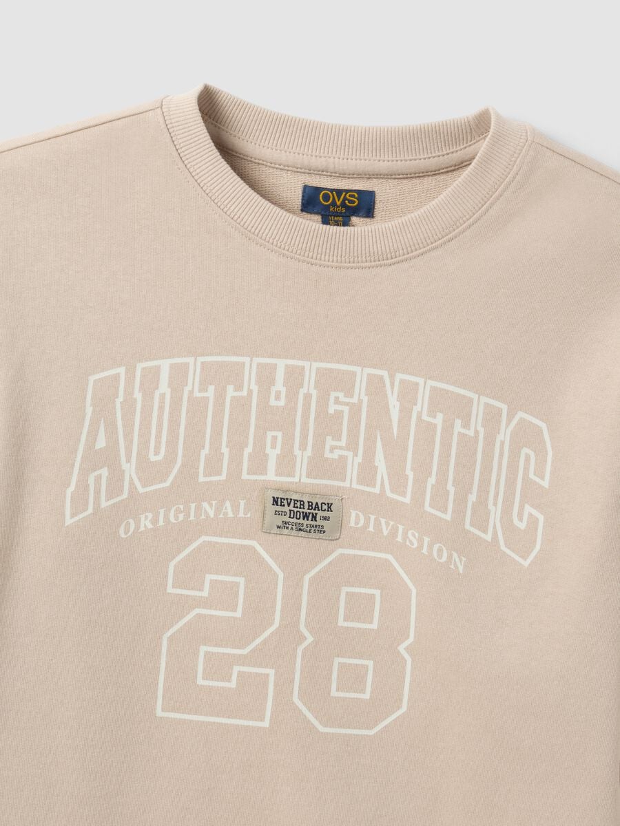 Beige pure organic cotton crew-neck sweatshirt with print for boys_5