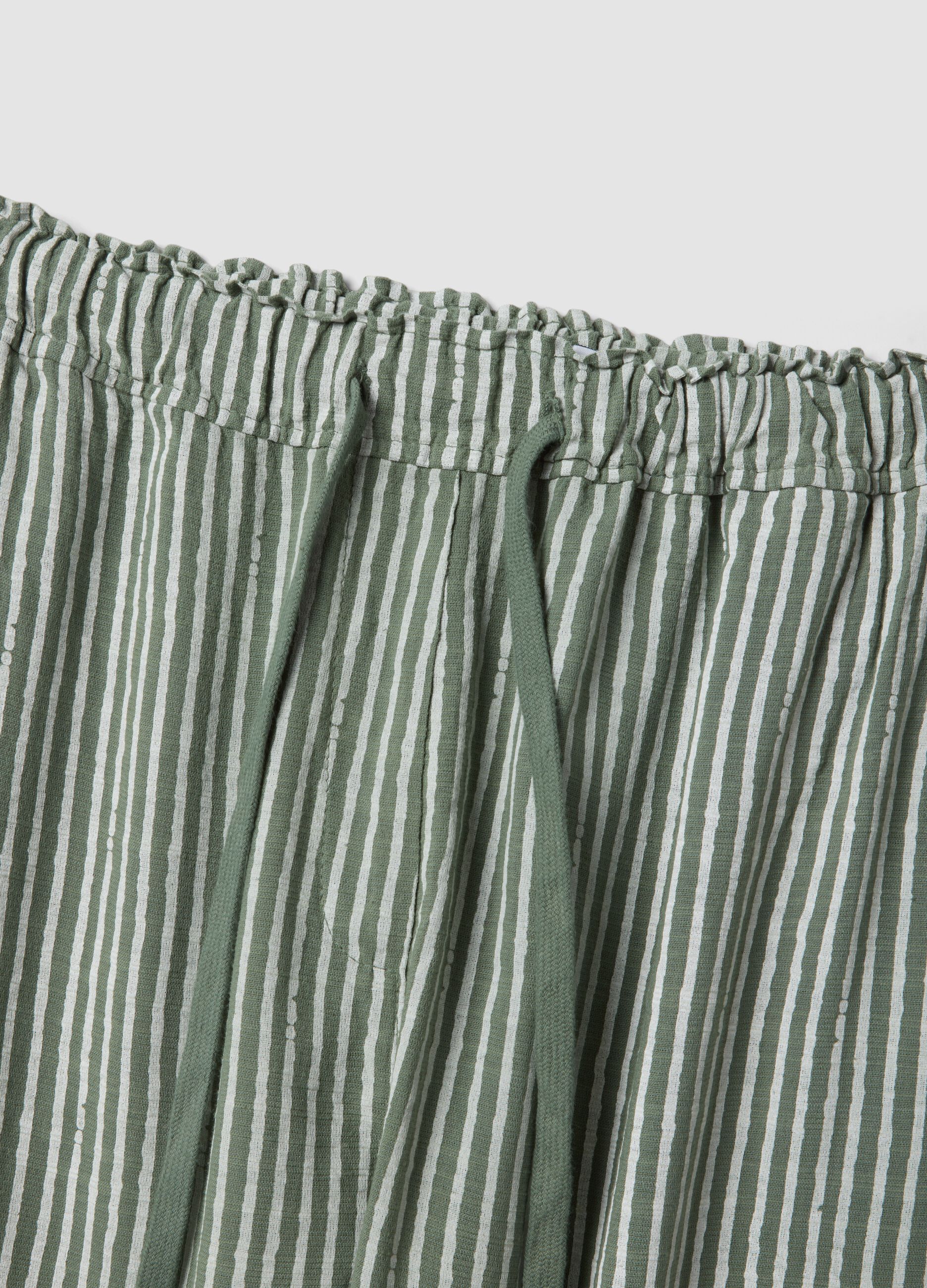 Green pure cotton striped regular-fit trousers
