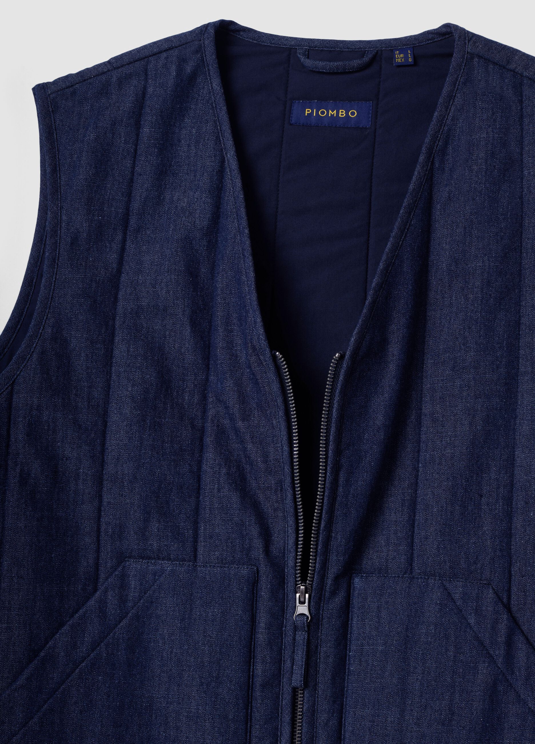 Colete azul em mistura de algod&atilde;o, lyocell e viscose