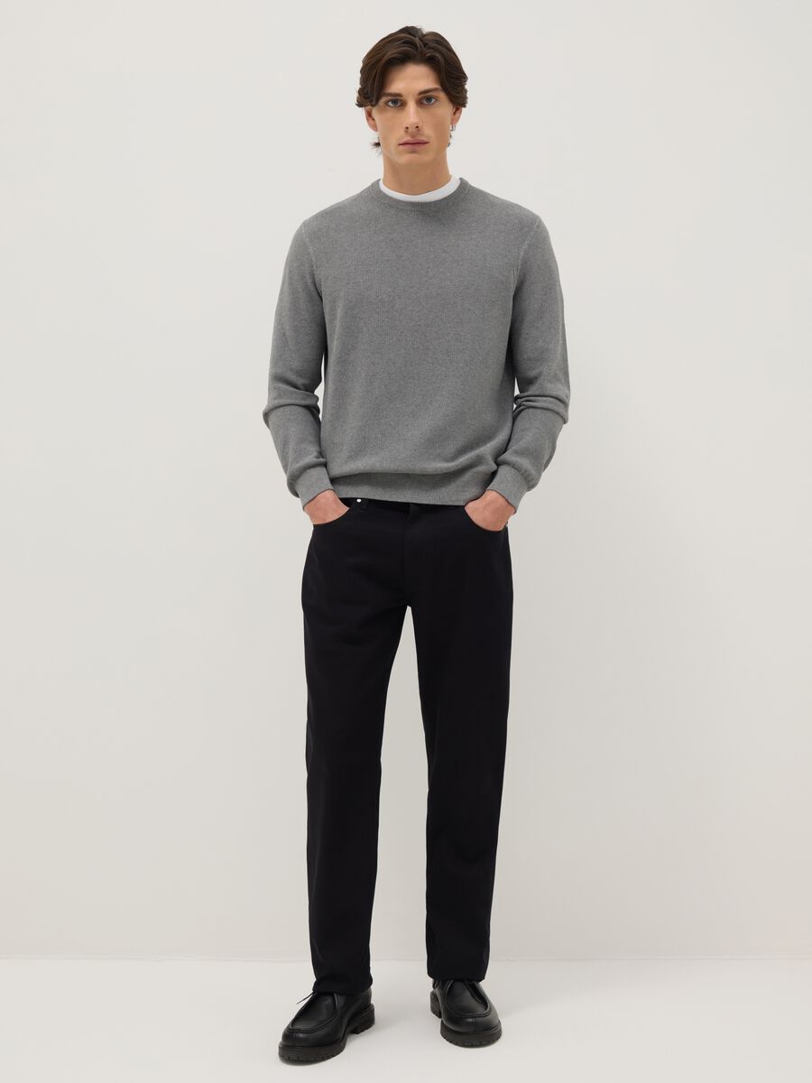 Regular fit black pure cotton trousers_1