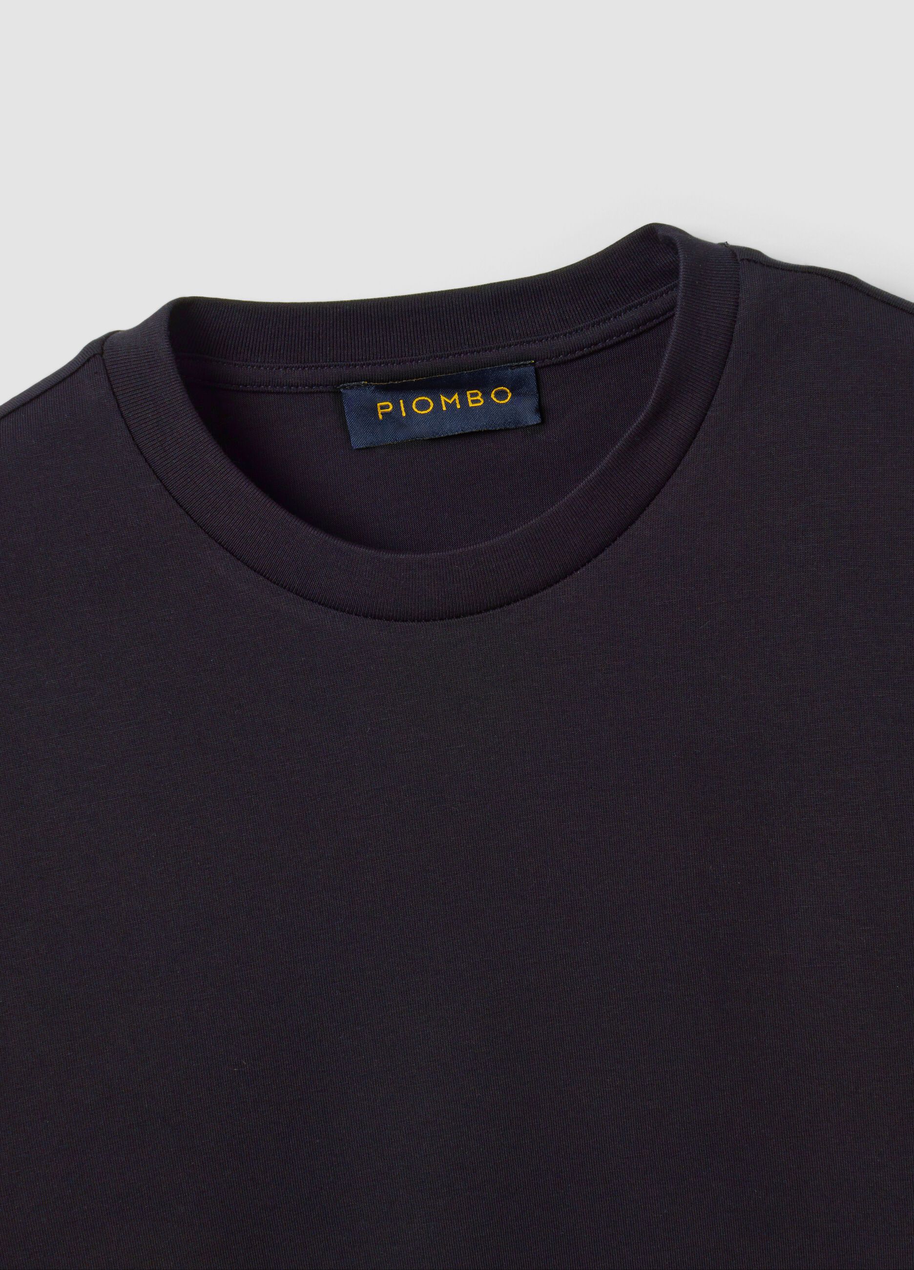 Black crew-neck pure cotton T-shirt, regular fit